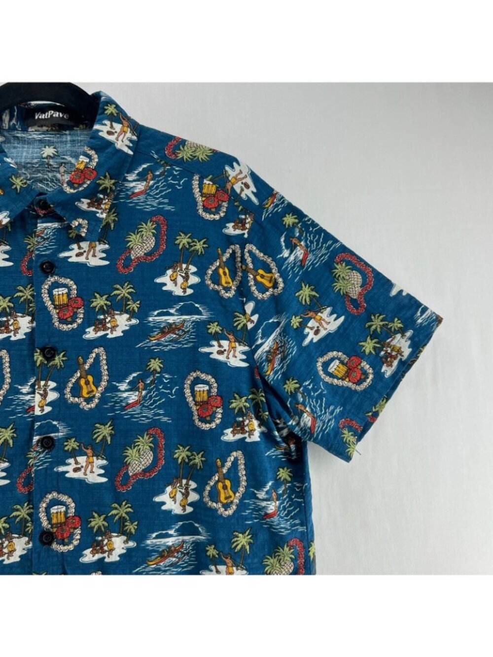VatPave Hawaiian Print Shirt Men S Cotton Viscose Short Sleeve Casual Aloha Blue - Picture 8 of 13